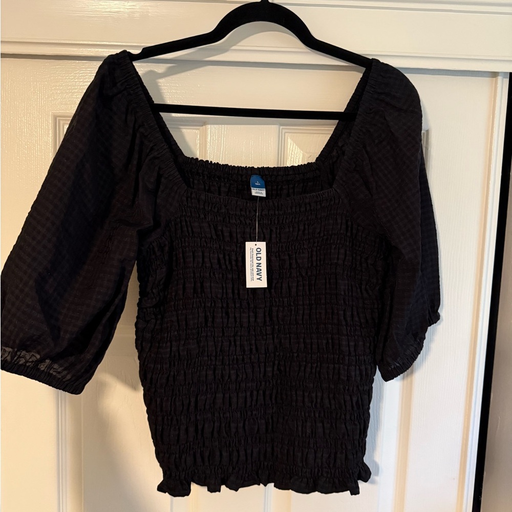 Old Navy Black Smocked Puff Sleeve Blouse L Tall
